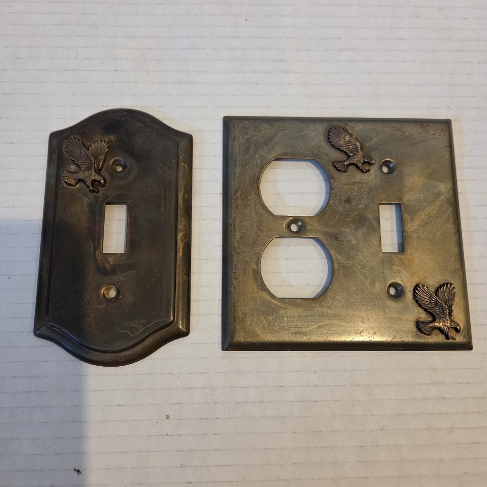 2 Vintage Antique Metal Switch Plate Plates Eagle 3D Victorian Style MCM Rare